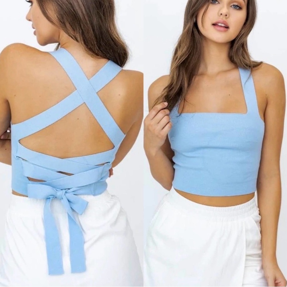 Le Lis Baby Blue Tie Back Tank Top